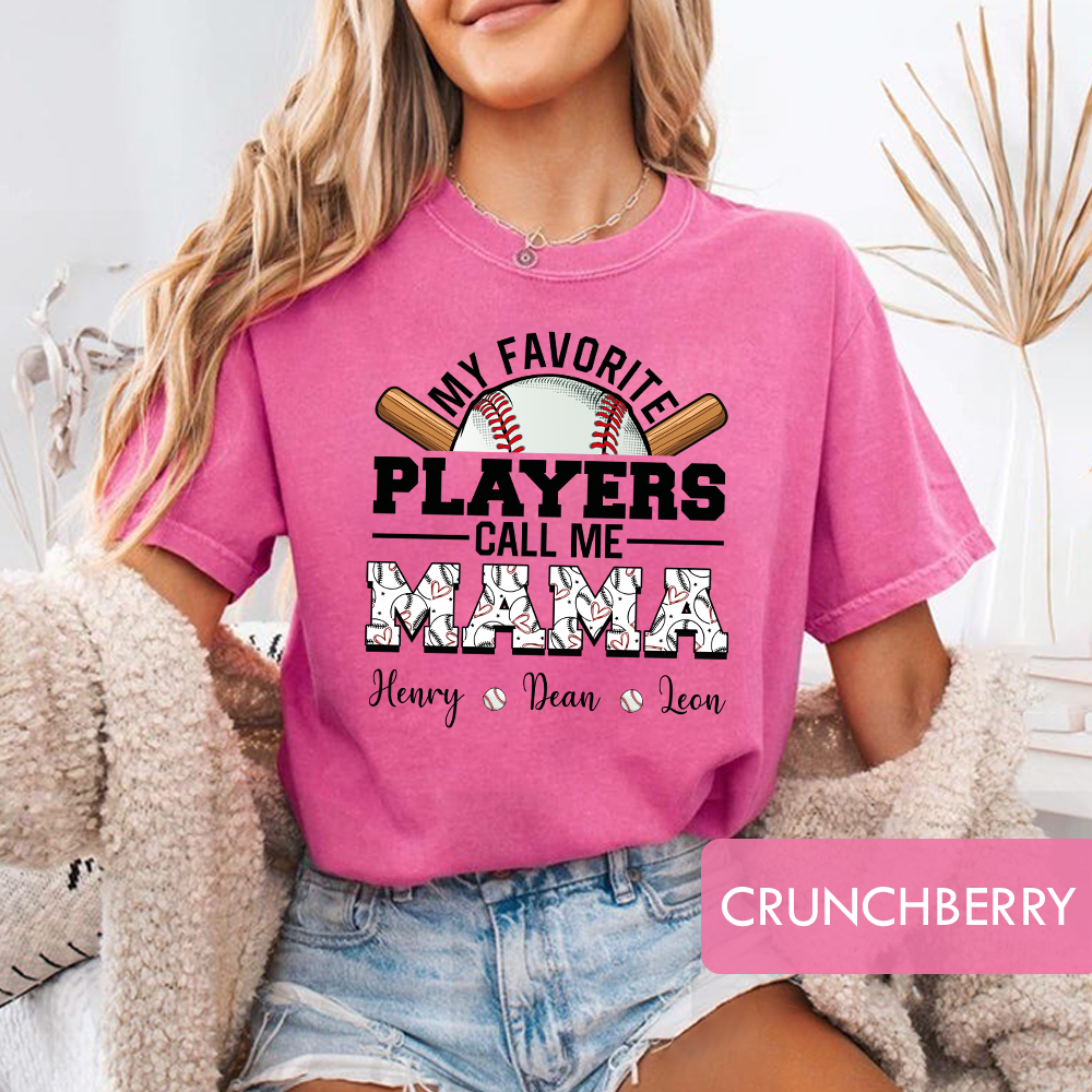 Personalized "My Favorite Players Call Me Mama" Baseball T-Shirt, Custom Kids Names Game Day Shirt
