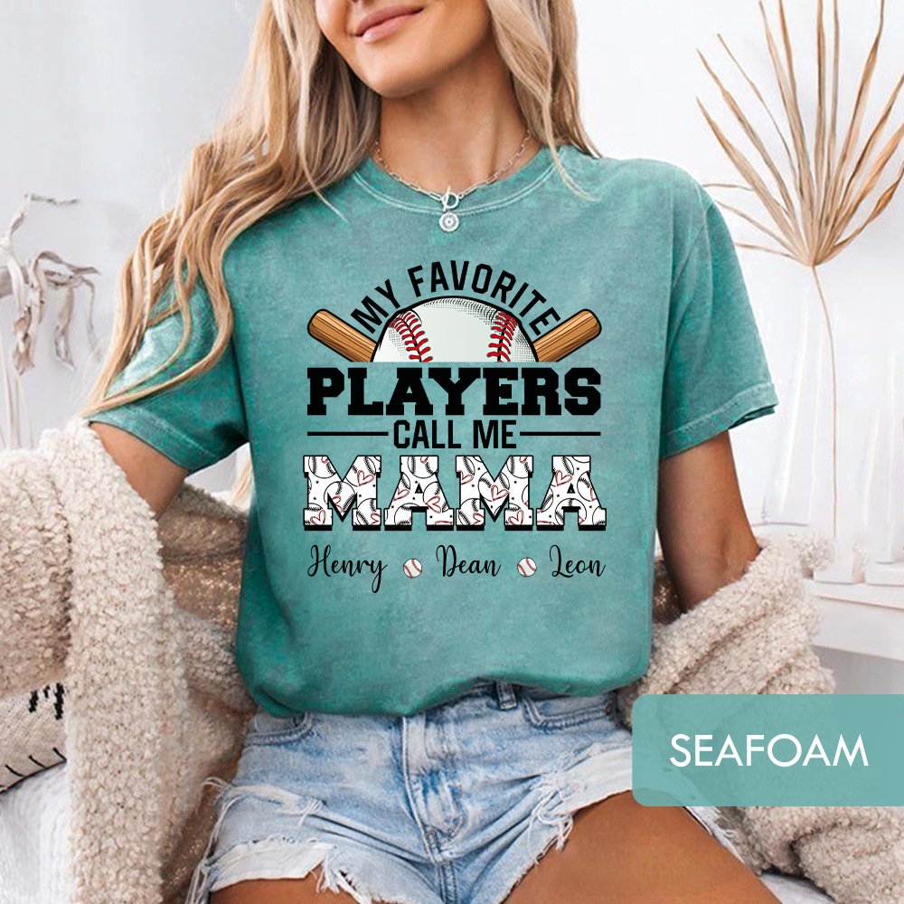 Personalized "My Favorite Players Call Me Mama" Baseball T-Shirt, Custom Kids Names Game Day Shirt