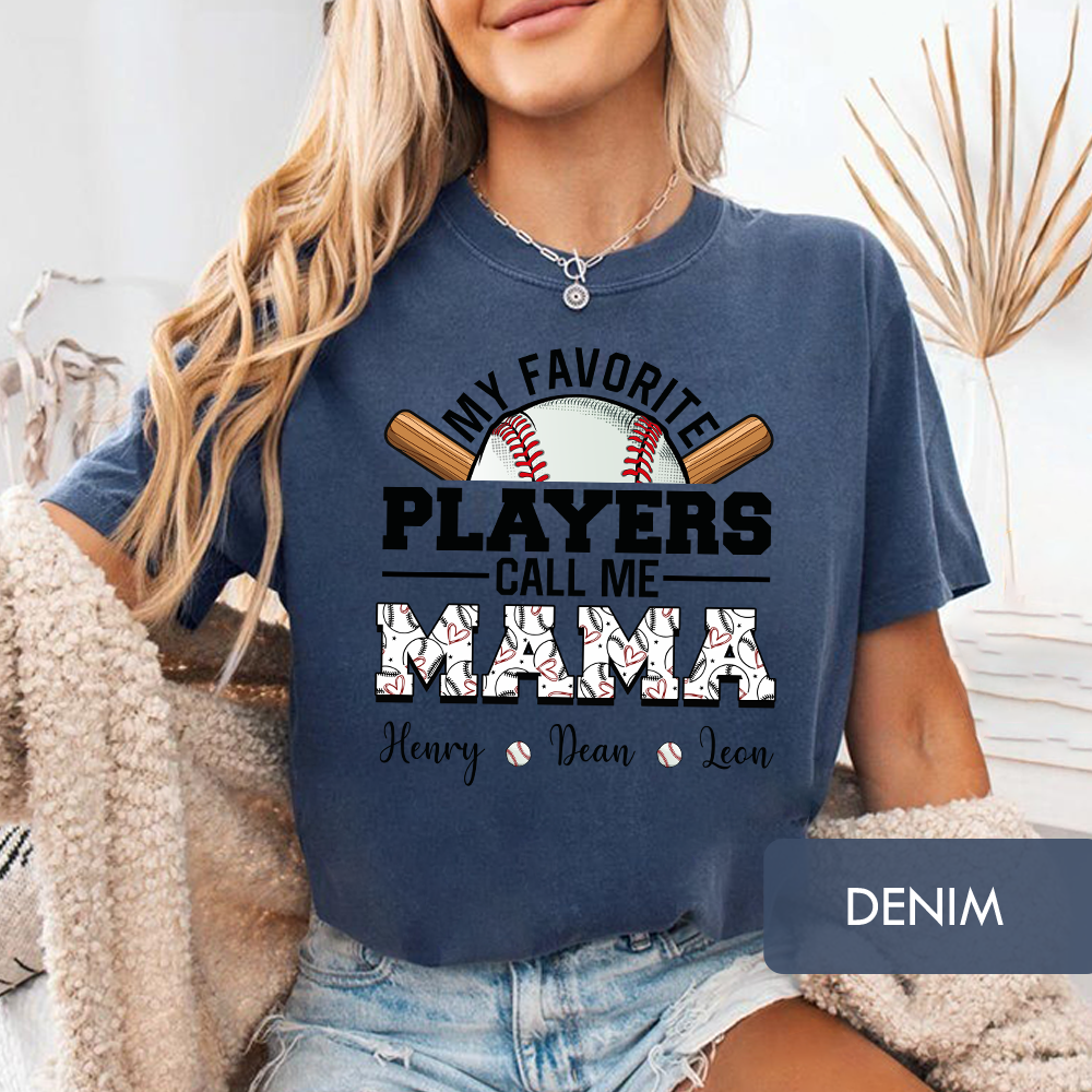 Personalized "My Favorite Players Call Me Mama" Baseball T-Shirt, Custom Kids Names Game Day Shirt
