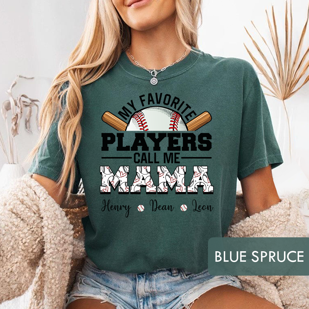 Personalized "My Favorite Players Call Me Mama" Baseball T-Shirt, Custom Kids Names Game Day Shirt