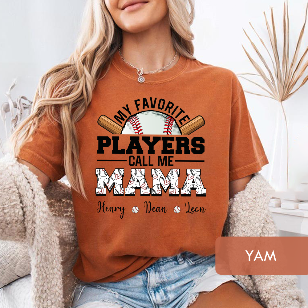 Personalized "My Favorite Players Call Me Mama" Baseball T-Shirt, Custom Kids Names Game Day Shirt