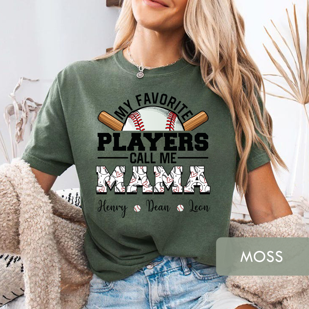 Personalized "My Favorite Players Call Me Mama" Baseball T-Shirt, Custom Kids Names Game Day Shirt