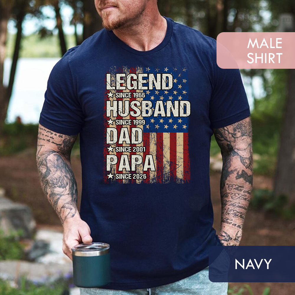 Personalized "Legend Husband Dad Papa" US Flag Tee