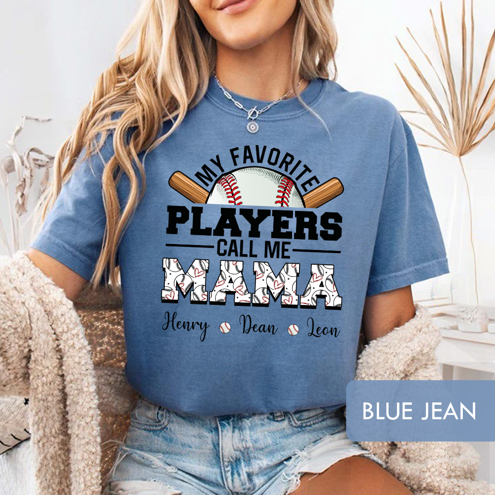Personalized "My Favorite Players Call Me Mama" Baseball T-Shirt, Custom Kids Names Game Day Shirt