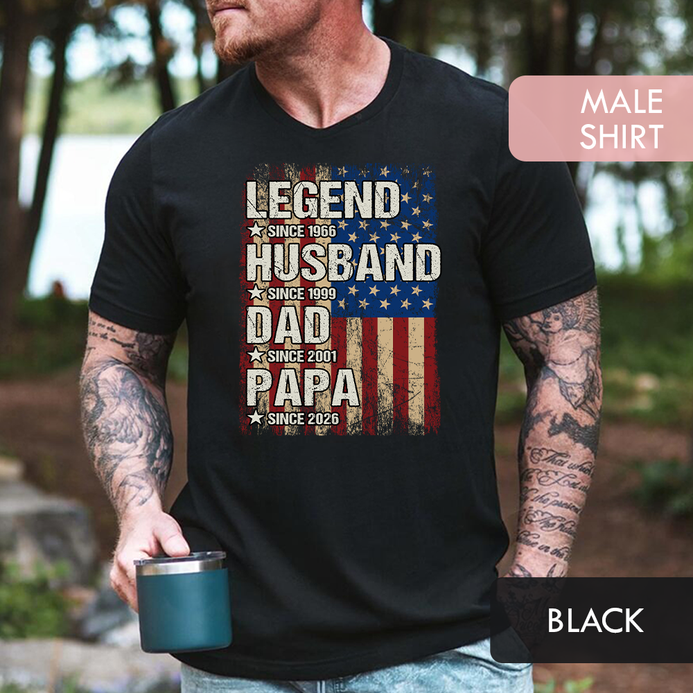 Personalized "Legend Husband Dad Papa" US Flag Tee
