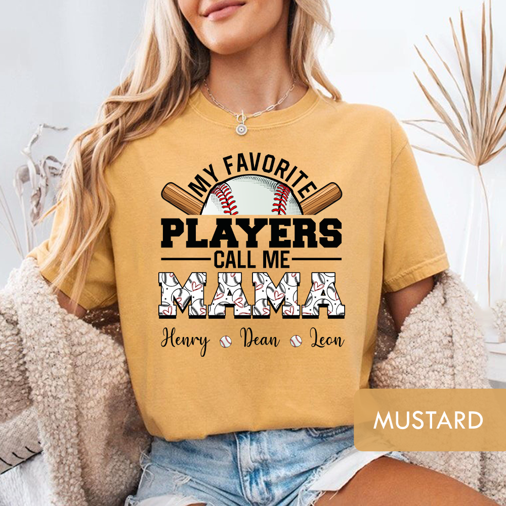 Personalized "My Favorite Players Call Me Mama" Baseball T-Shirt, Custom Kids Names Game Day Shirt