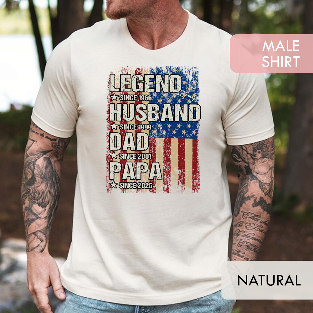 Personalized "Legend Husband Dad Papa" US Flag Tee